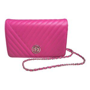 Badgley Mischka Studio Crossbody Purse Hot Pink Quilted Faux Leather Chain NEW